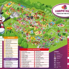 Mapa Farmy Iluzji, gdzie znajdziesz atrakcje, gastronomię i pamiątki. Idealne miejsce na rodzinne wycieczki, np. do papugarni Gdynia.
