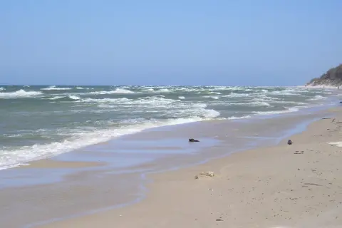 Plaża z falami i wydmami. Warto zobaczyć to miejsce, idealne na spacer i podziwianie natury.